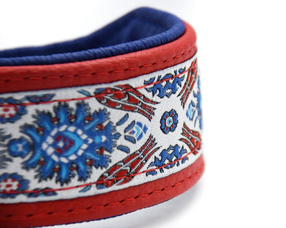 Windhundhalsband Hundehalsband aus Leder mit Borte, sehr edel