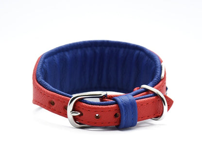 Hundehalsband aus Bio-Nappaleder in rot und blau