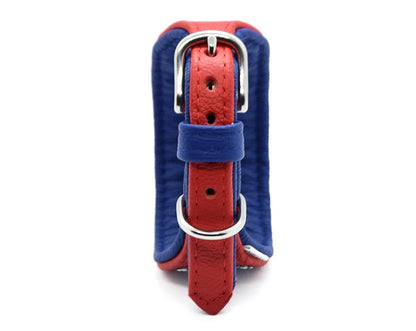 Lederhalsband in rot und blau, leuchtende Farben