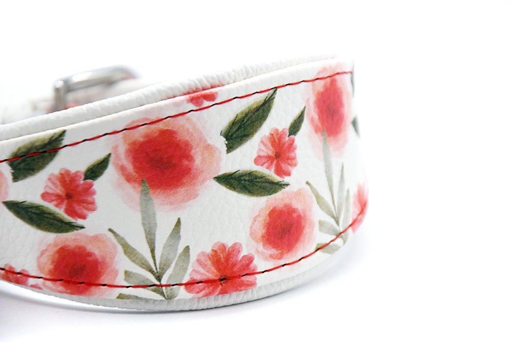 Rosen Blumen Windhundhalsband Leder in weiß