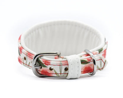 Hundehalsband Leder mit Rosen und weißem Leder